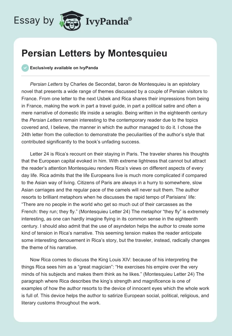 Persian Letters by Montesquieu. Page 1
