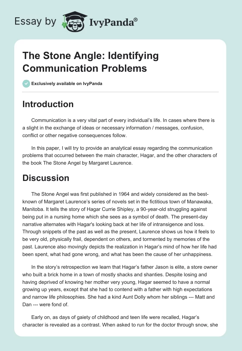The Stone Angle: Identifying Communication Problems. Page 1