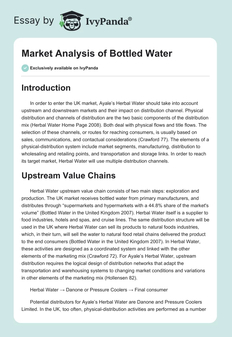 Market Analysis of Bottled Water. Page 1