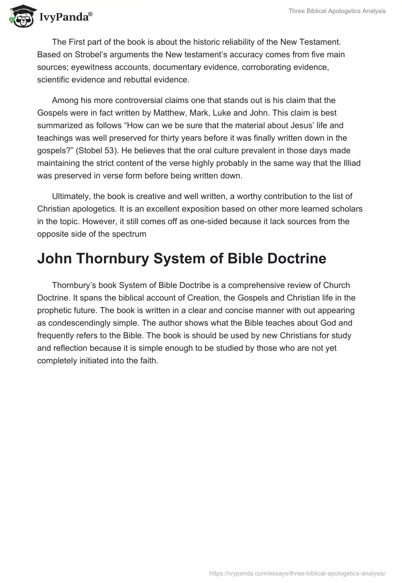 Three Biblical Apologetics Analysis. Page 2