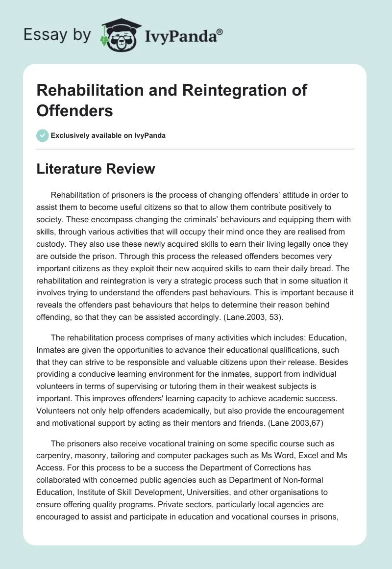 Rehabilitation and Reintegration of Offenders. Page 1