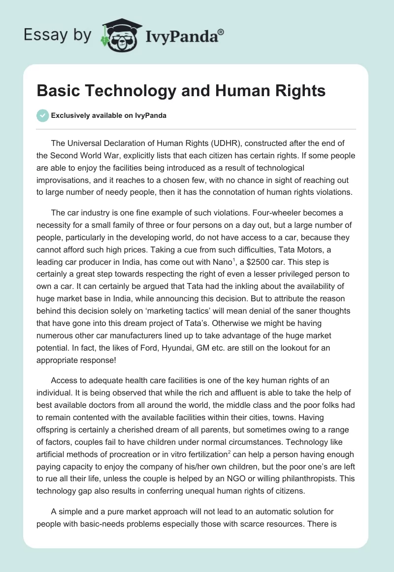 Basic Technology and Human Rights. Page 1