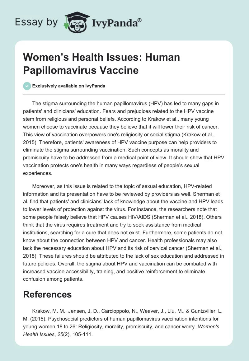 Women’s Health Issues: Human Papillomavirus Vaccine. Page 1