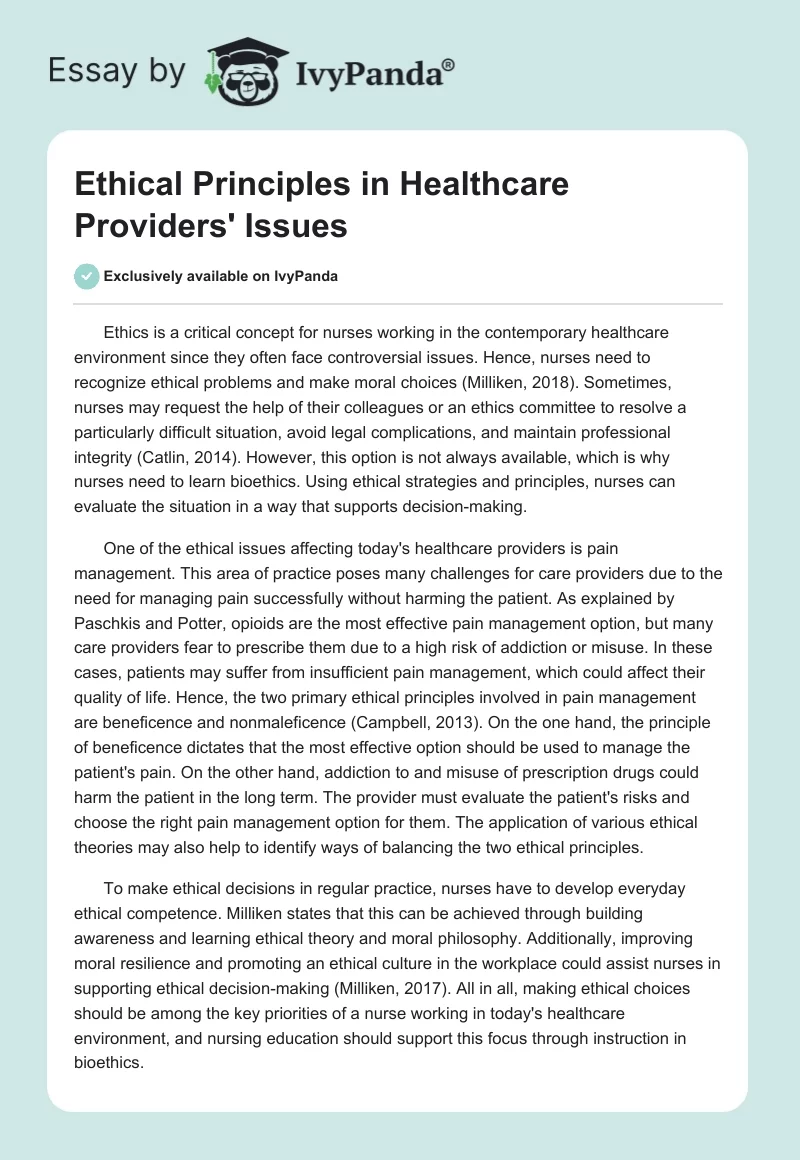 Ethical Principles in Healthcare Providers' Issues. Page 1