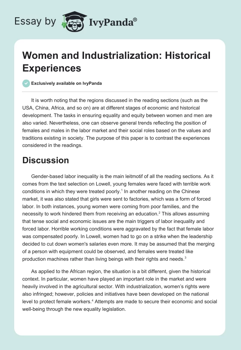 Women and Industrialization: Historical Experiences. Page 1
