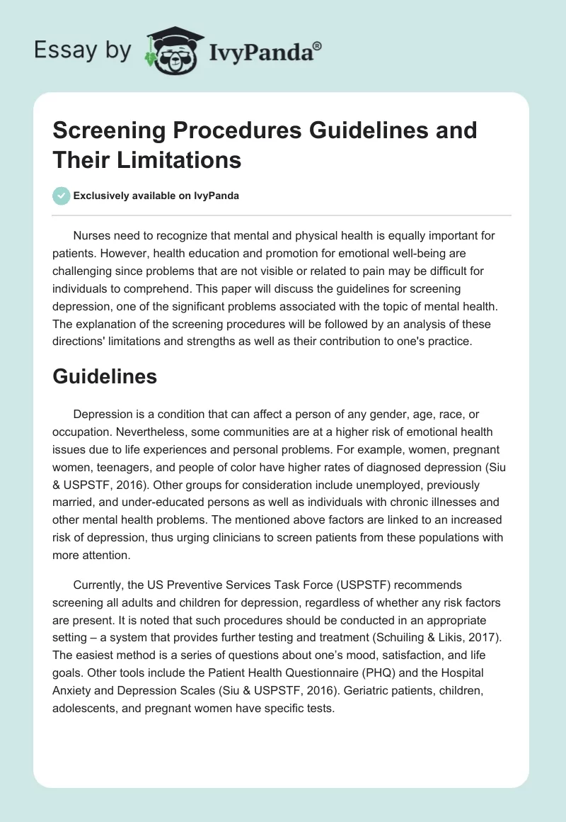 Screening Procedures Guidelines and Their Limitations. Page 1