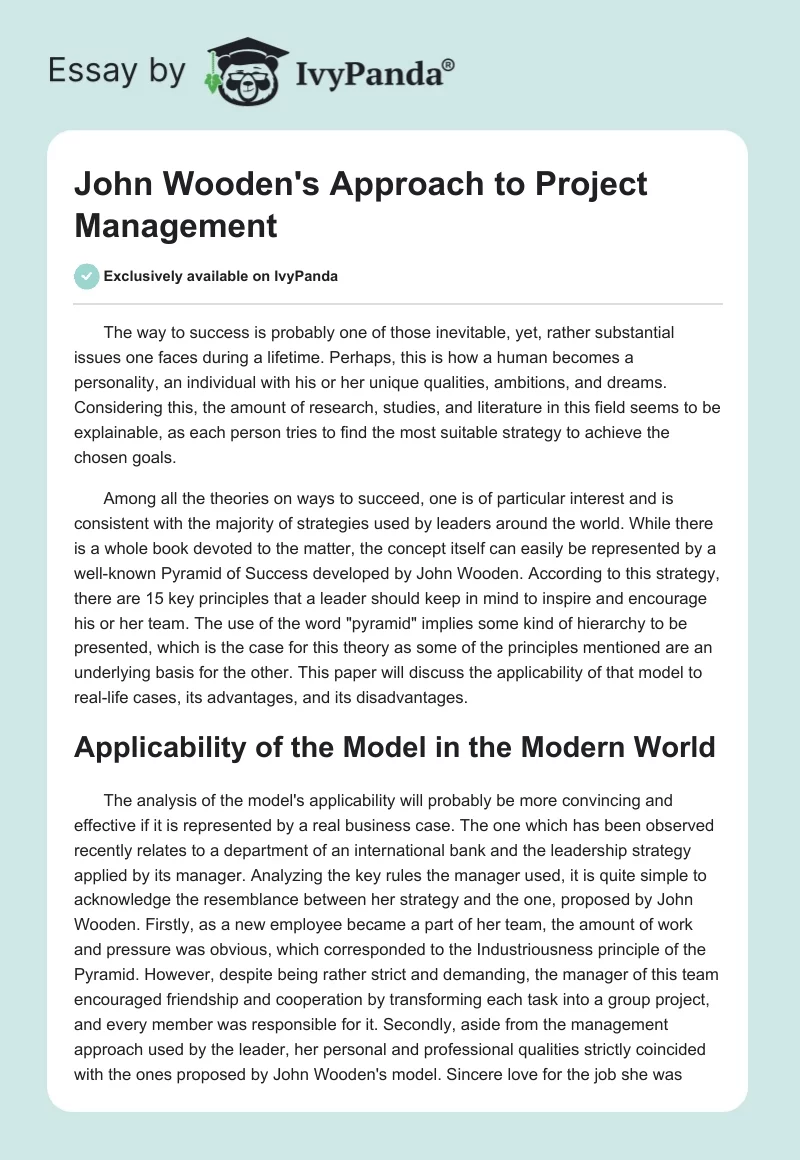 John Wooden's Approach to Project Management. Page 1
