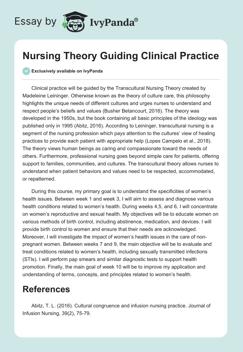 Nursing Theory Guiding Clinical Practice. Page 1