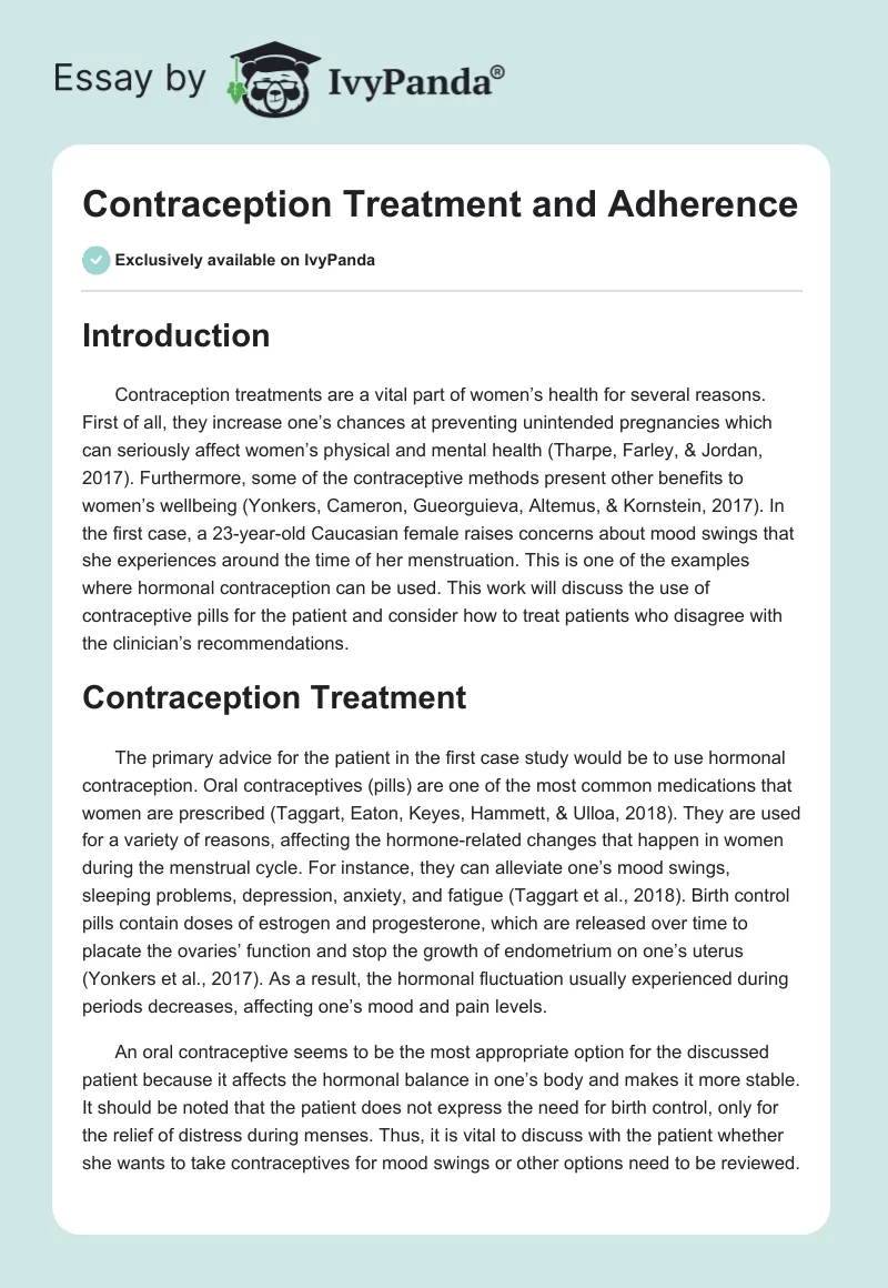 Contraception Treatment and Adherence. Page 1