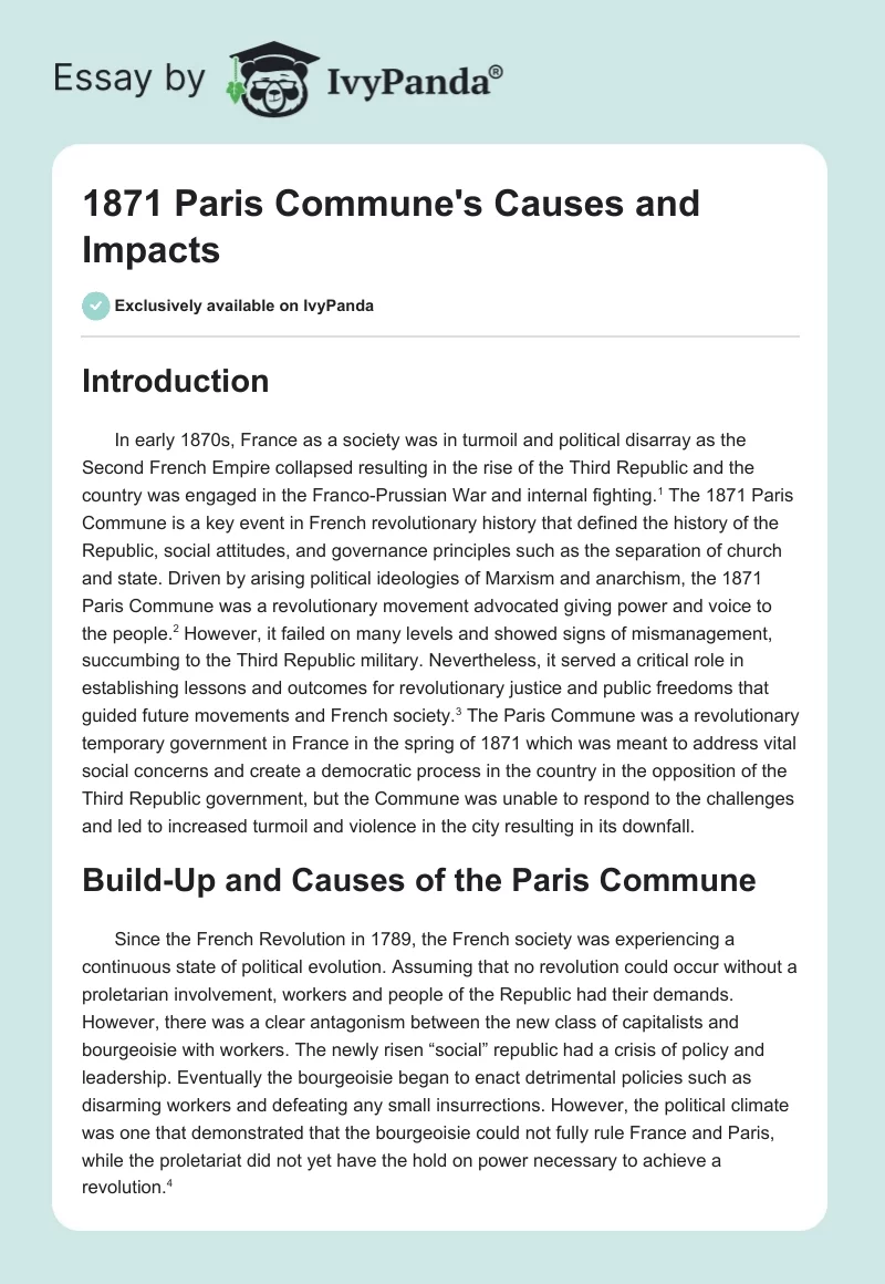 1871 Paris Commune's Causes and Impacts. Page 1
