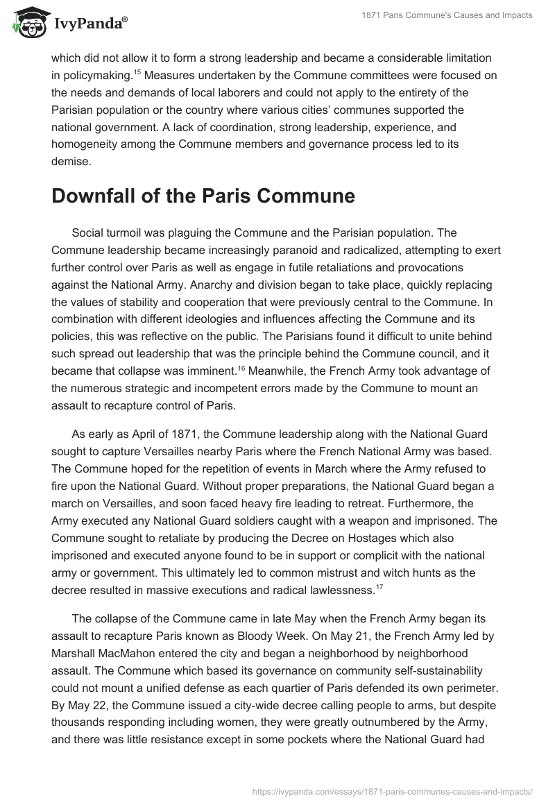 1871 Paris Commune's Causes and Impacts. Page 5