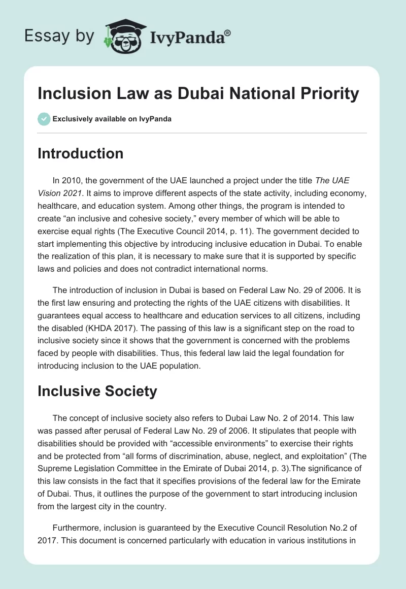 Inclusion Law as Dubai National Priority. Page 1