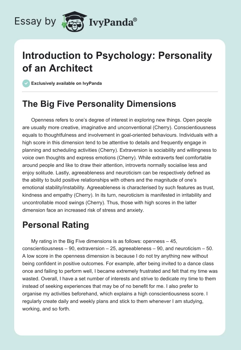 Introduction to Psychology: Personality of an Architect. Page 1