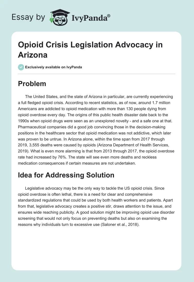 Opioid Crisis Legislation Advocacy in Arizona. Page 1