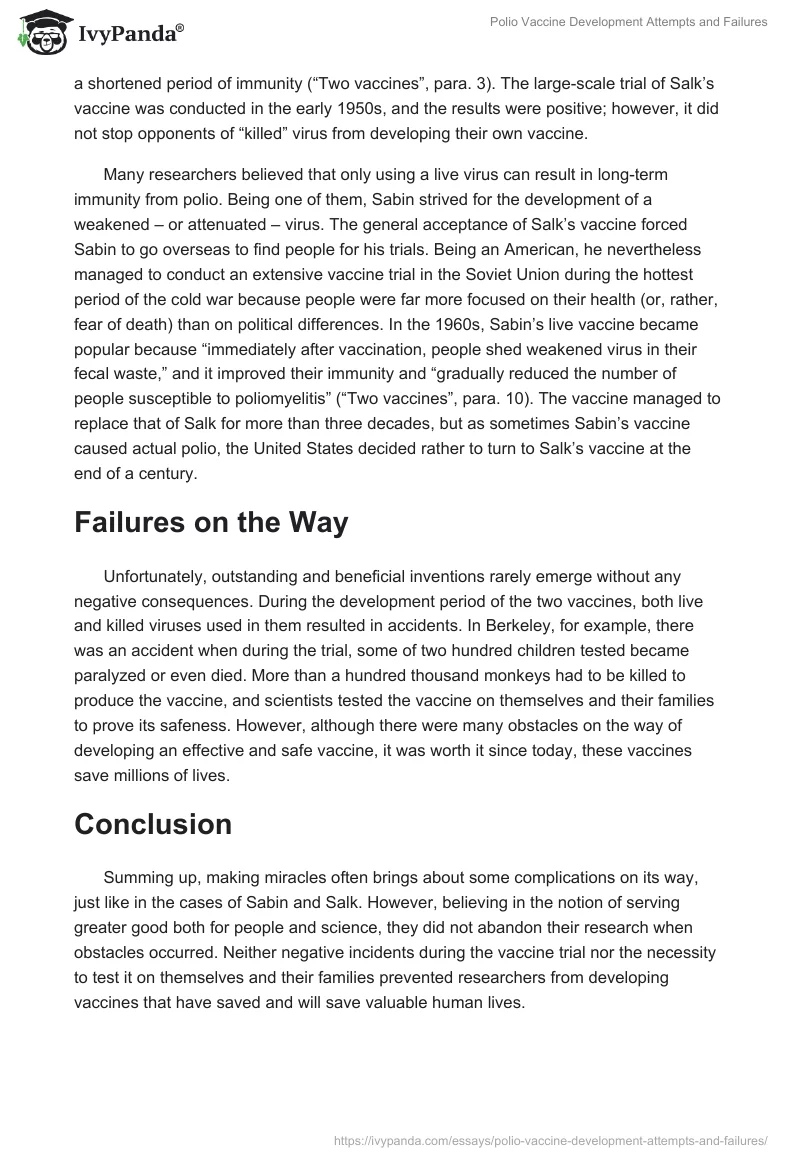 Polio Vaccine Development Attempts and Failures. Page 2