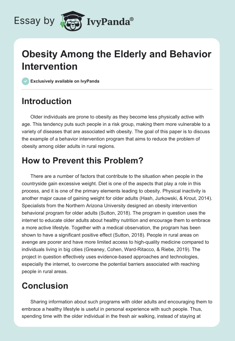 Obesity Among the Elderly and Behavior Intervention. Page 1