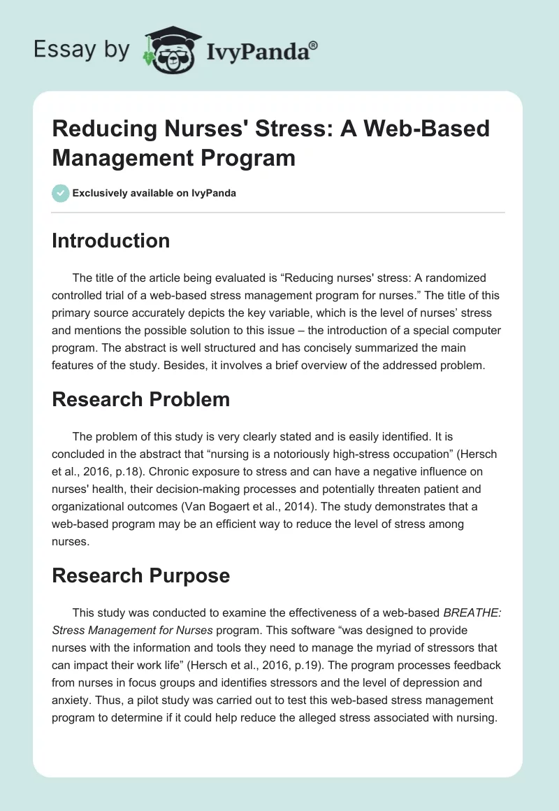 Reducing Nurses' Stress: A Web-Based Management Program. Page 1