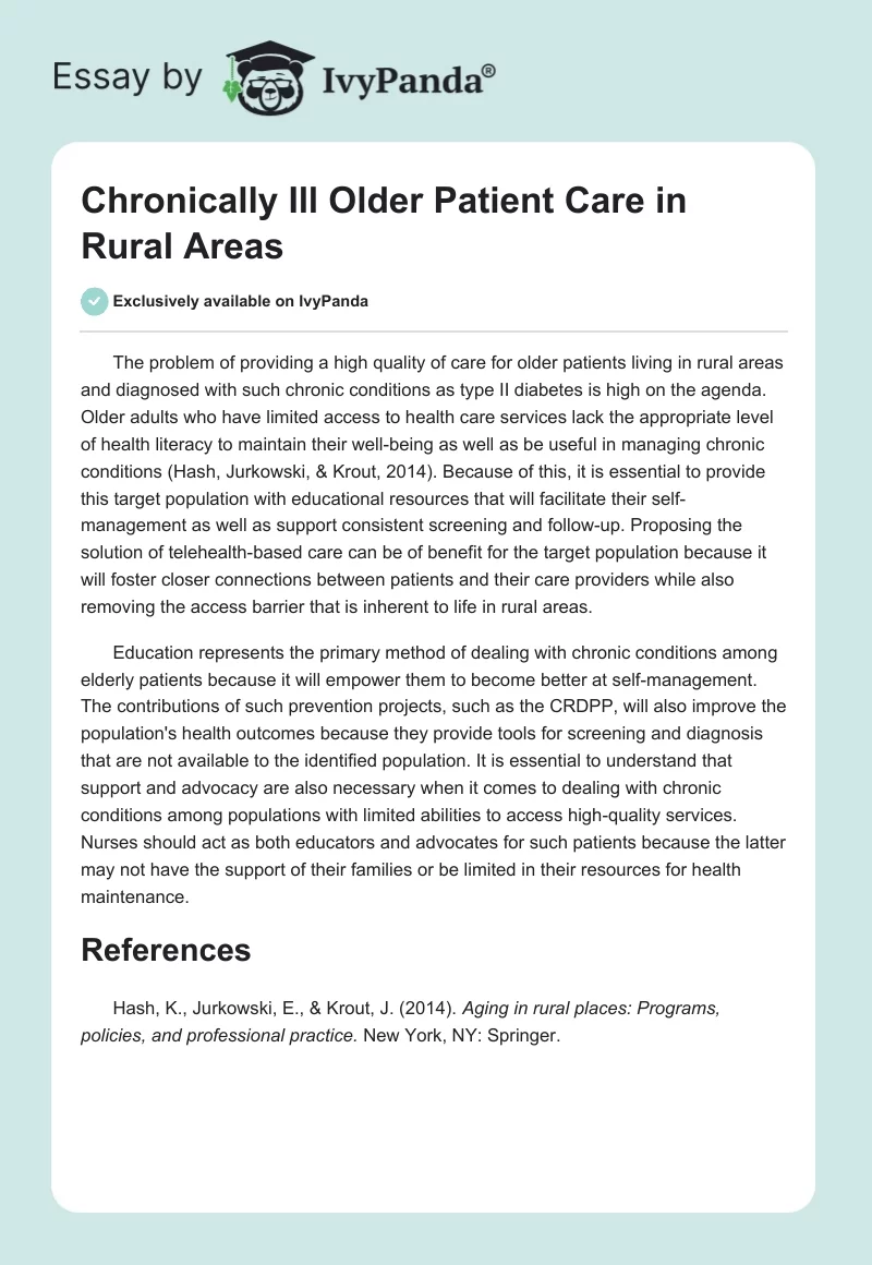 Chronically Ill Older Patient Care in Rural Areas. Page 1