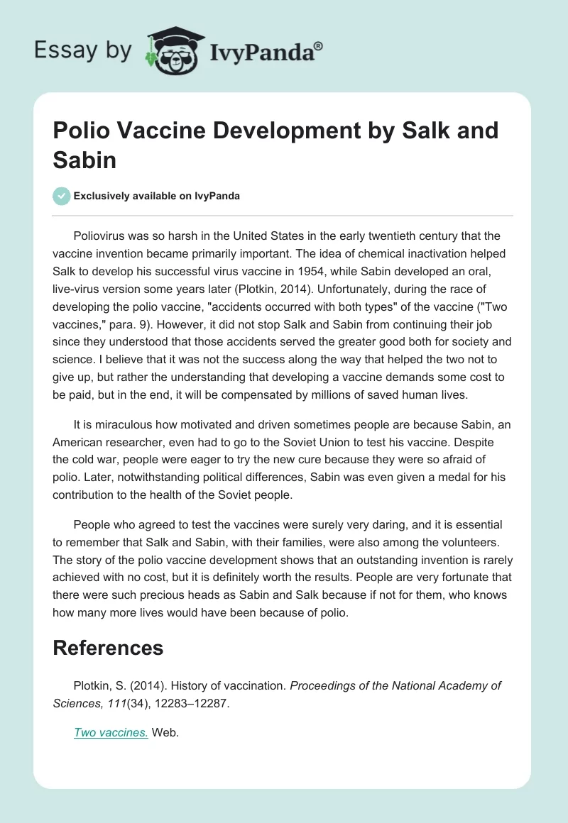 Polio Vaccine Development by Salk and Sabin. Page 1