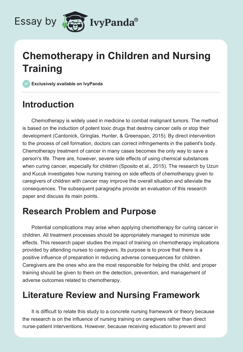 Chemotherapy in Children and Nursing Training. Page 1