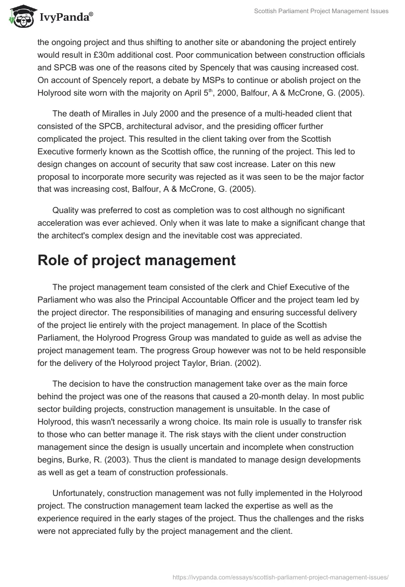 Scottish Parliament Project Management Issues. Page 3
