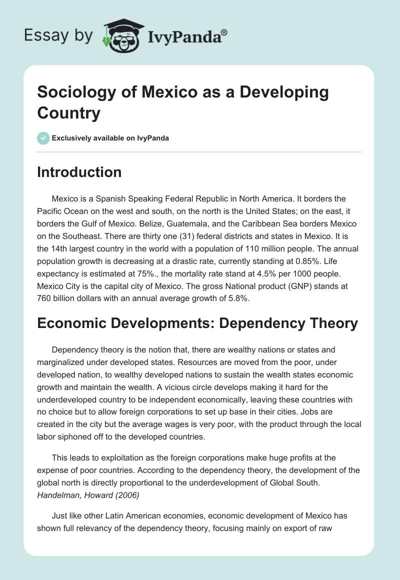Sociology of Mexico as a Developing Country. Page 1