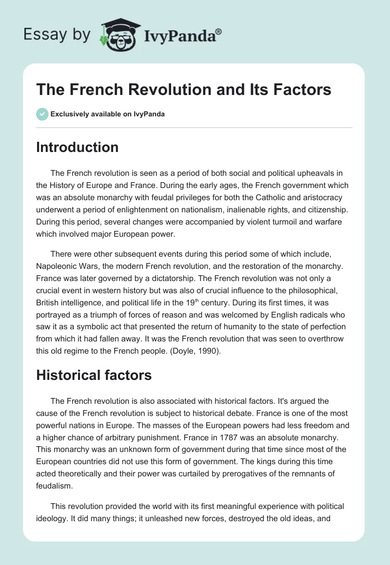 The French Revolution and Its Factors. Page 1