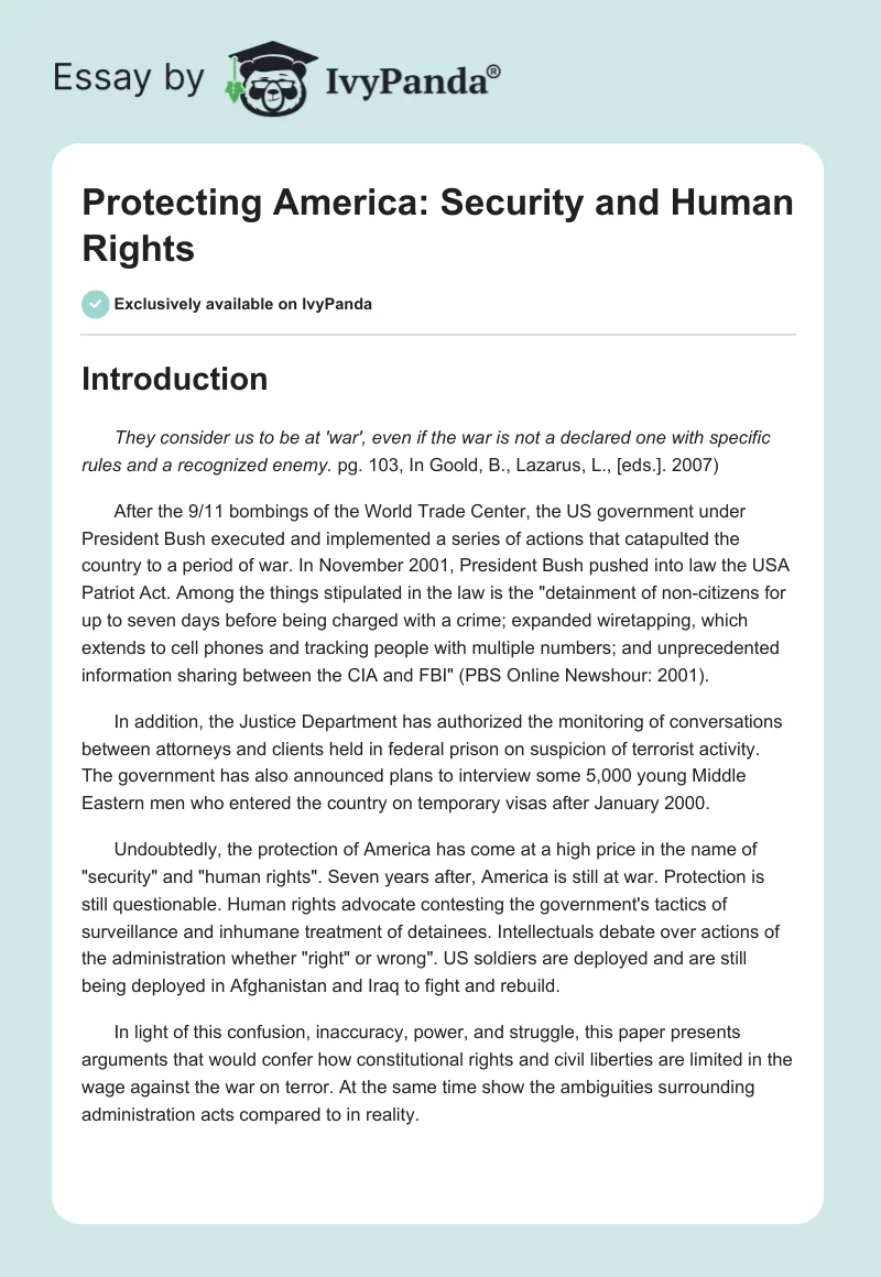 Protecting America: Security and Human Rights. Page 1