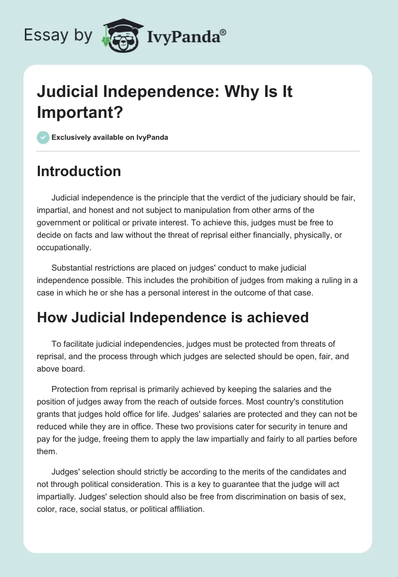 Judicial Independence: Why Is It Important?. Page 1