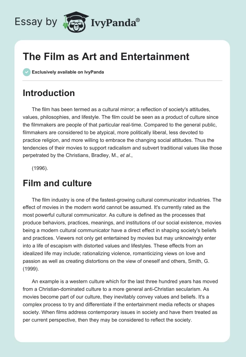 The Film as Art and Entertainment. Page 1