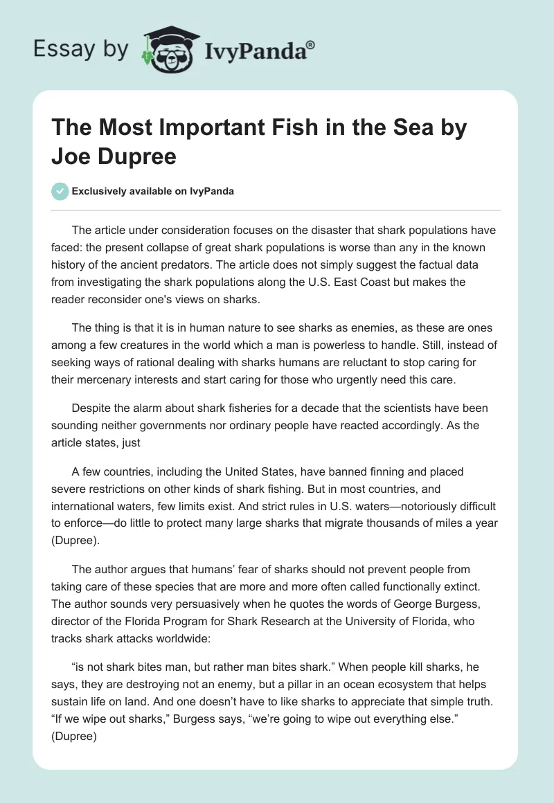 "The Most Important Fish in the Sea" by Joe Dupree. Page 1
