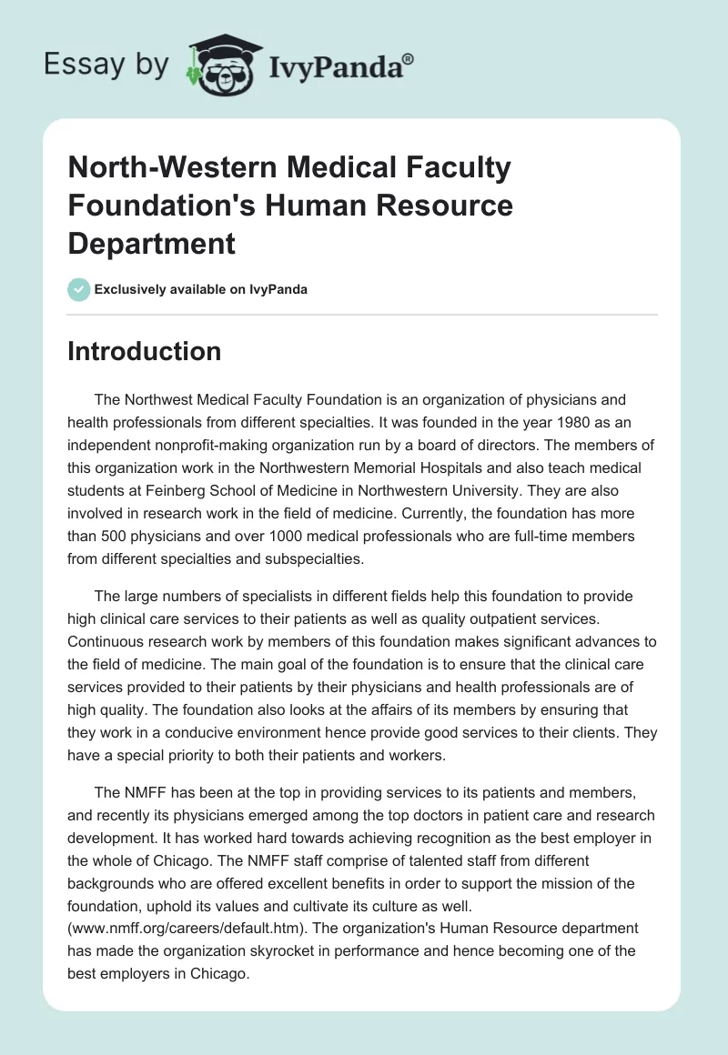 North-Western Medical Faculty Foundation's Human Resource Department. Page 1