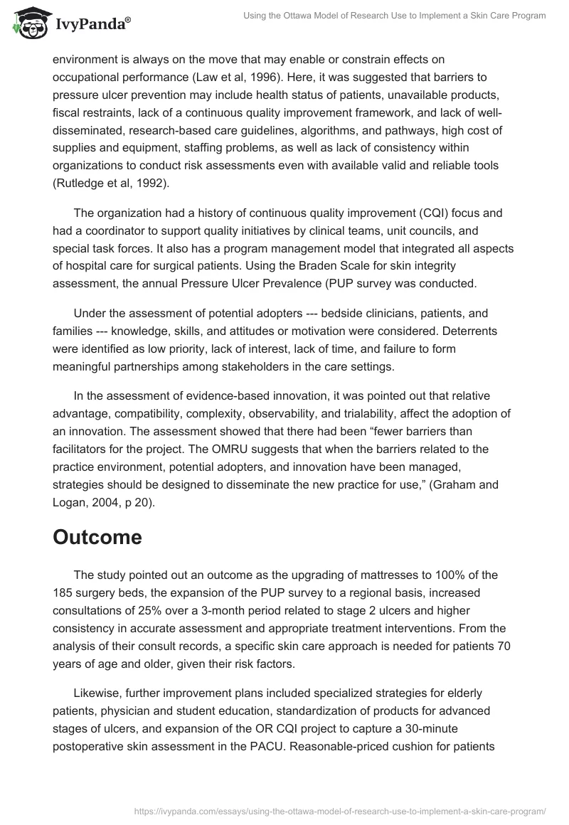 Using the Ottawa Model of Research Use to Implement a Skin Care Program. Page 3