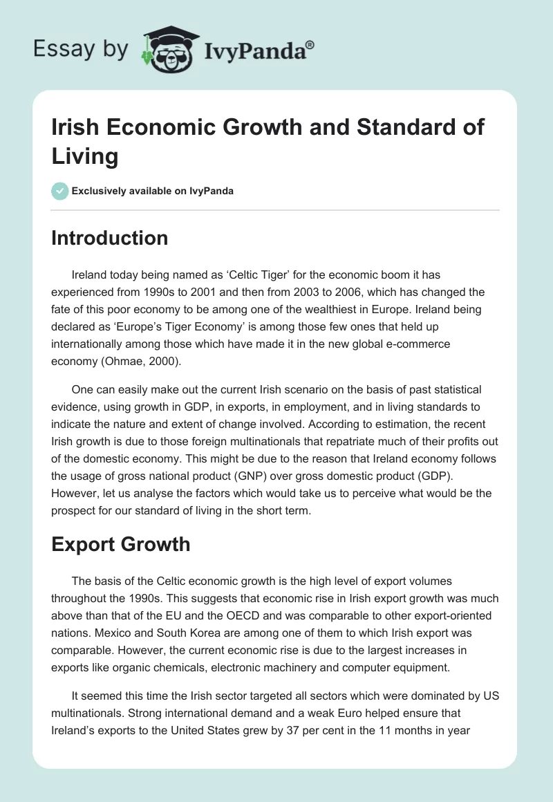 Irish Economic Growth and Standard of Living. Page 1