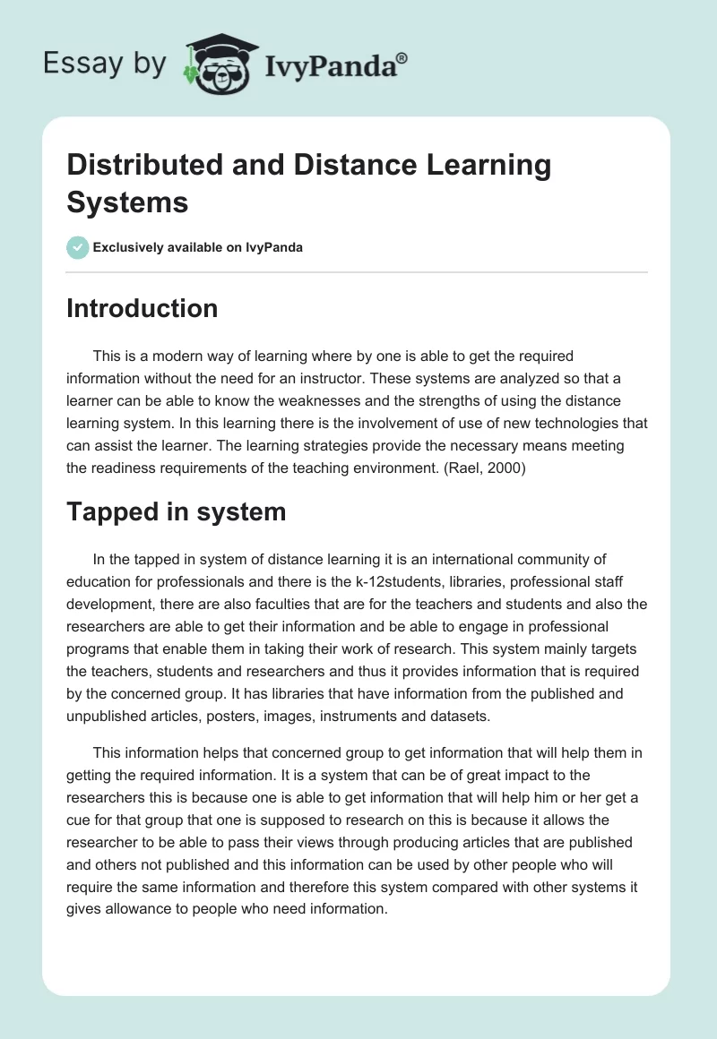 Distributed and Distance Learning Systems. Page 1