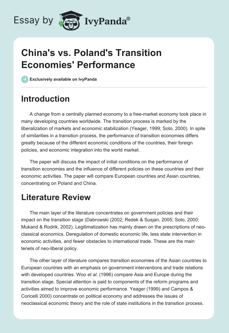 China's vs. Poland's Transition Economies' Performance. Page 1