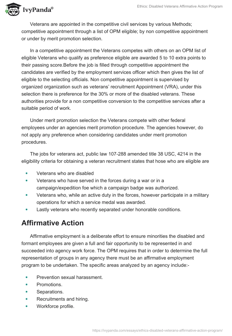 Ethics: Disabled Veterans Affirmative Action Program. Page 2