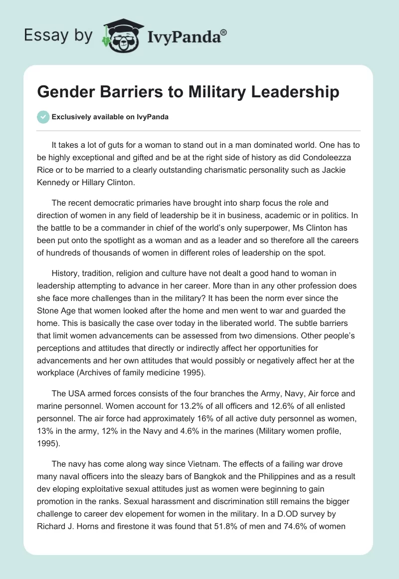 Gender Barriers to Military Leadership. Page 1