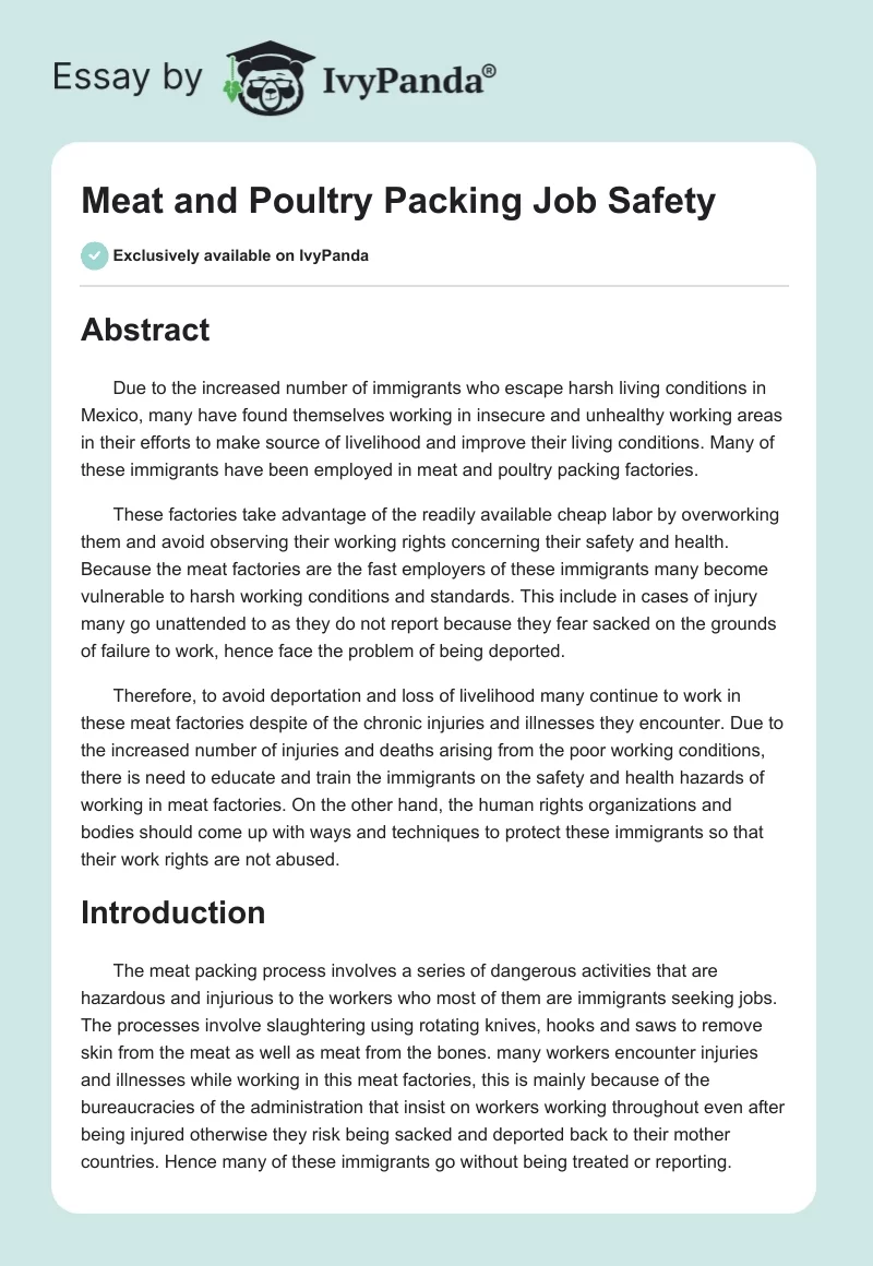 Meat and Poultry Packing Job Safety. Page 1