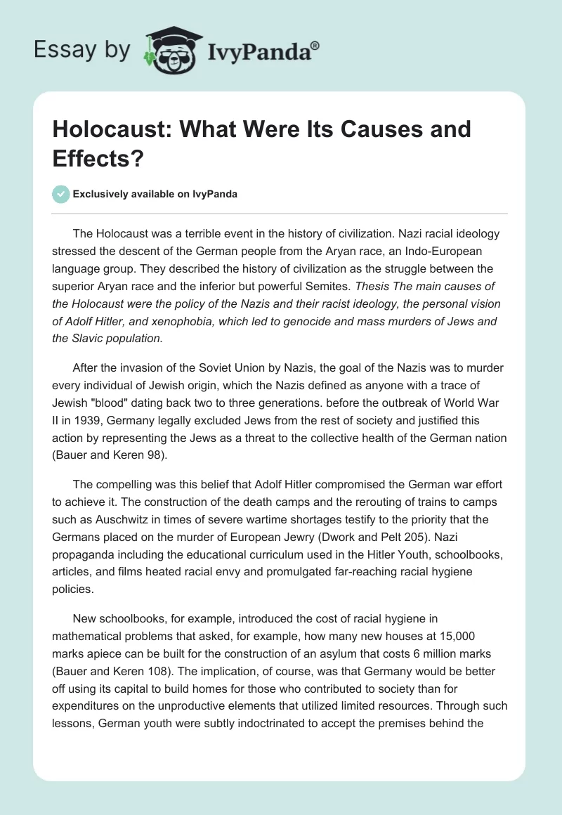 Holocaust: What Were Its Causes and Effects?. Page 1