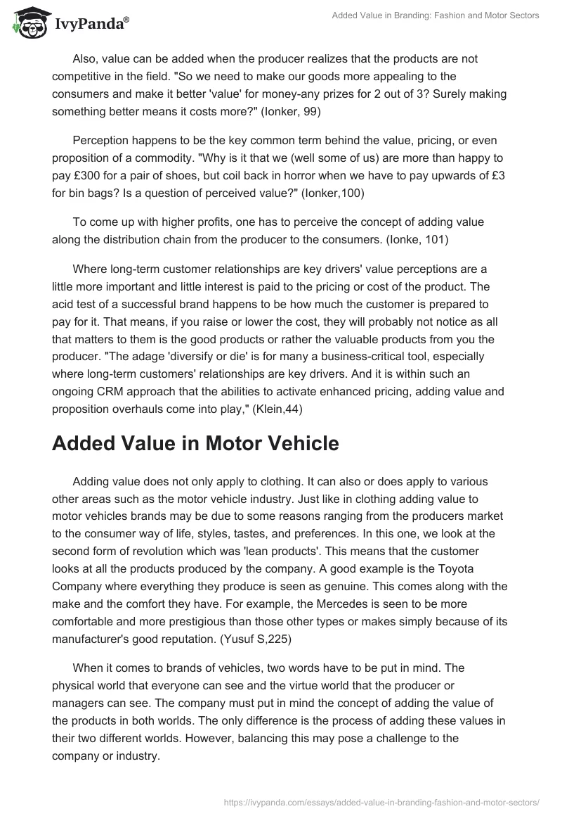 Added Value in Branding: Fashion and Motor Sectors. Page 2