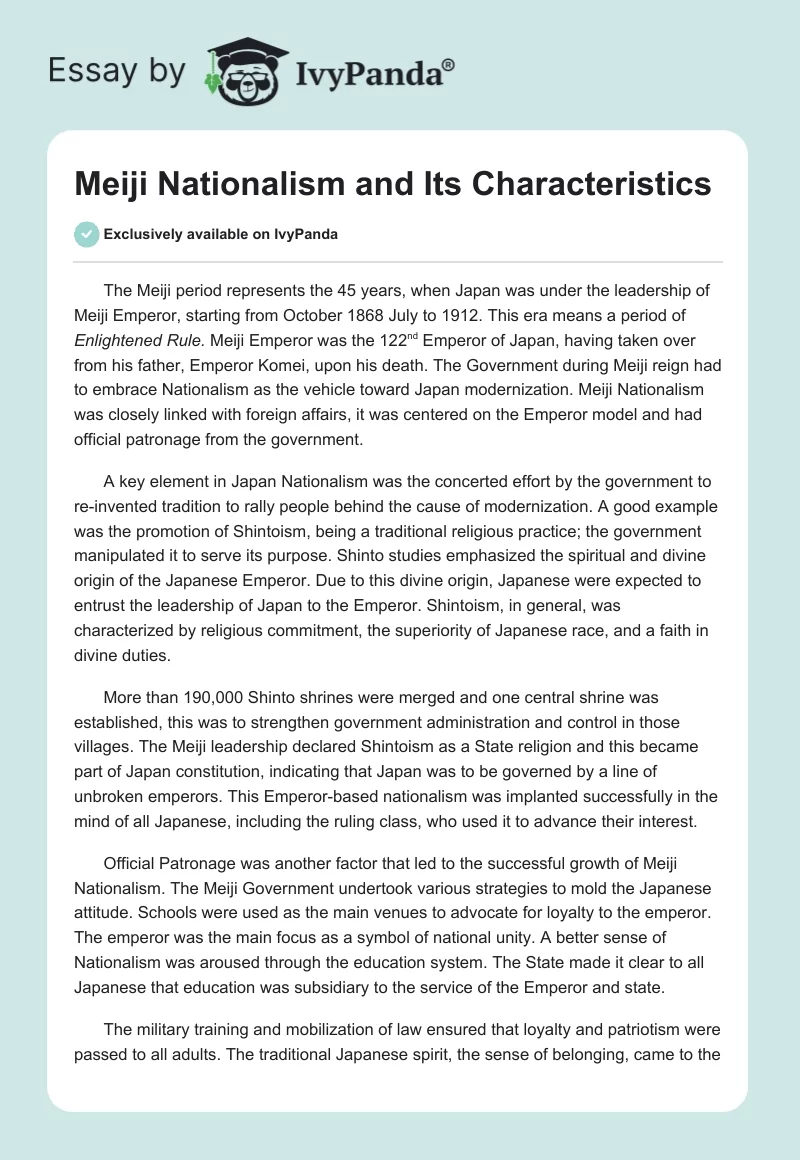 Meiji Nationalism and Its Characteristics. Page 1