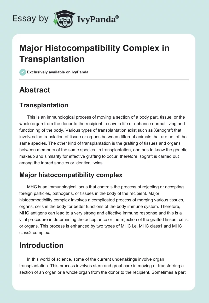 Major Histocompatibility Complex in Transplantation. Page 1
