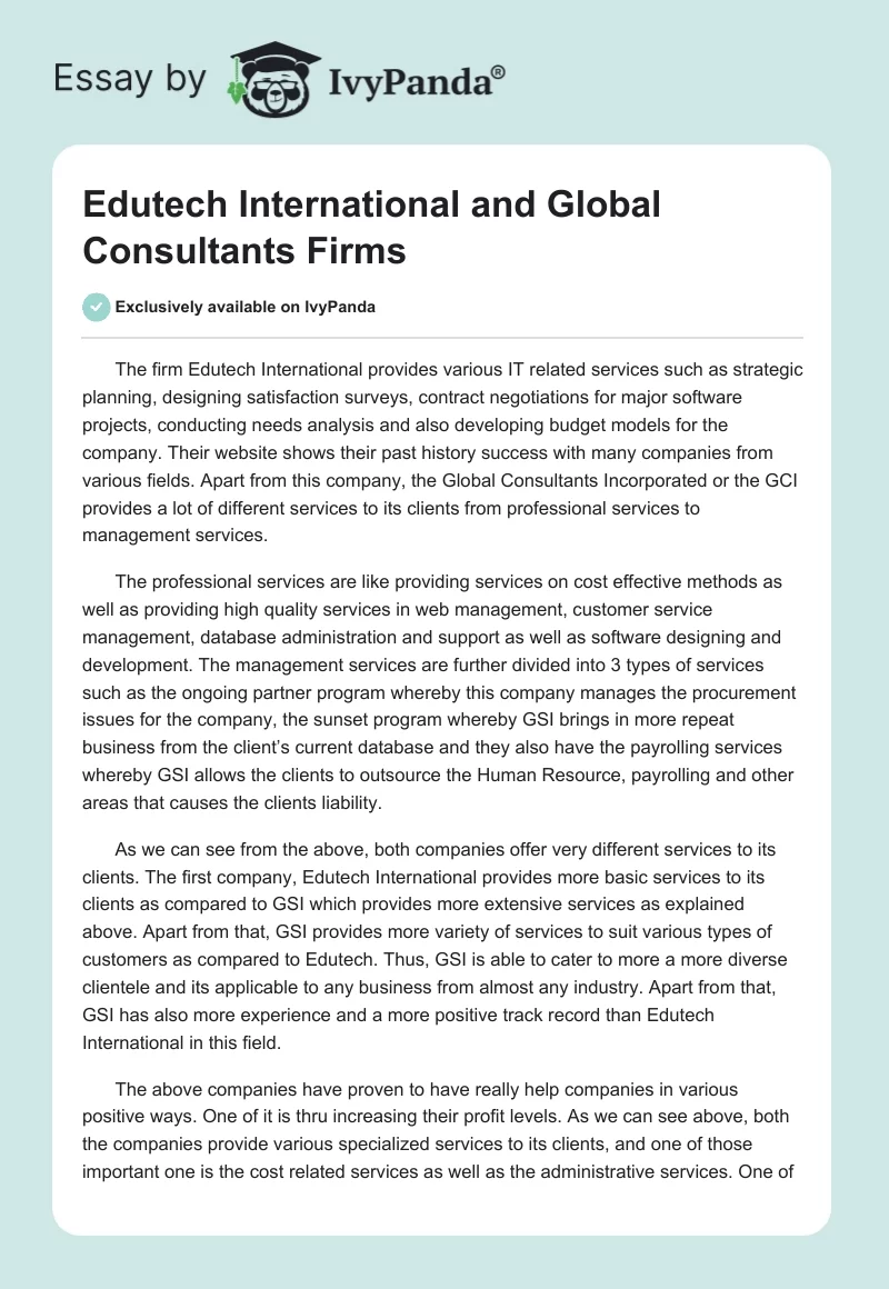 Edutech International and Global Consultants Firms. Page 1