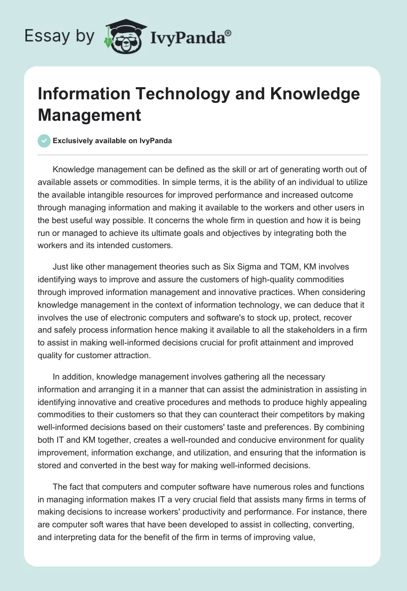 Information Technology and Knowledge Management. Page 1