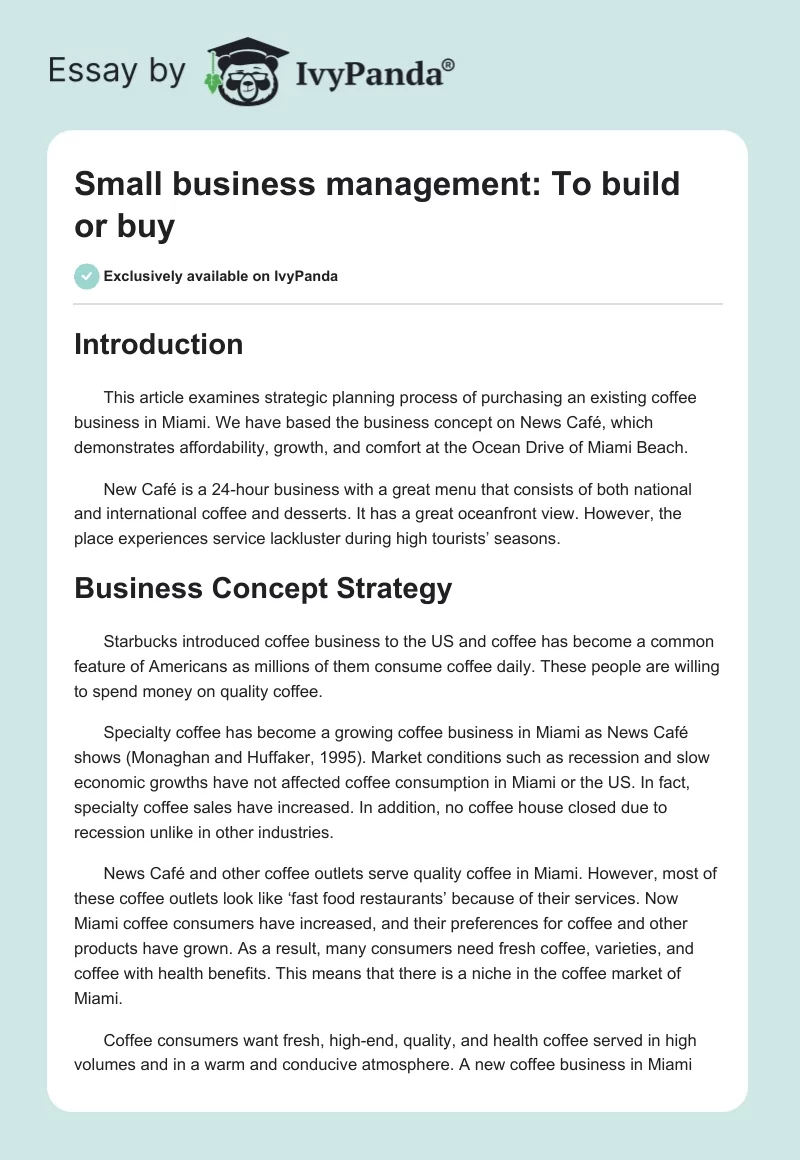 Small business management: To build or buy. Page 1