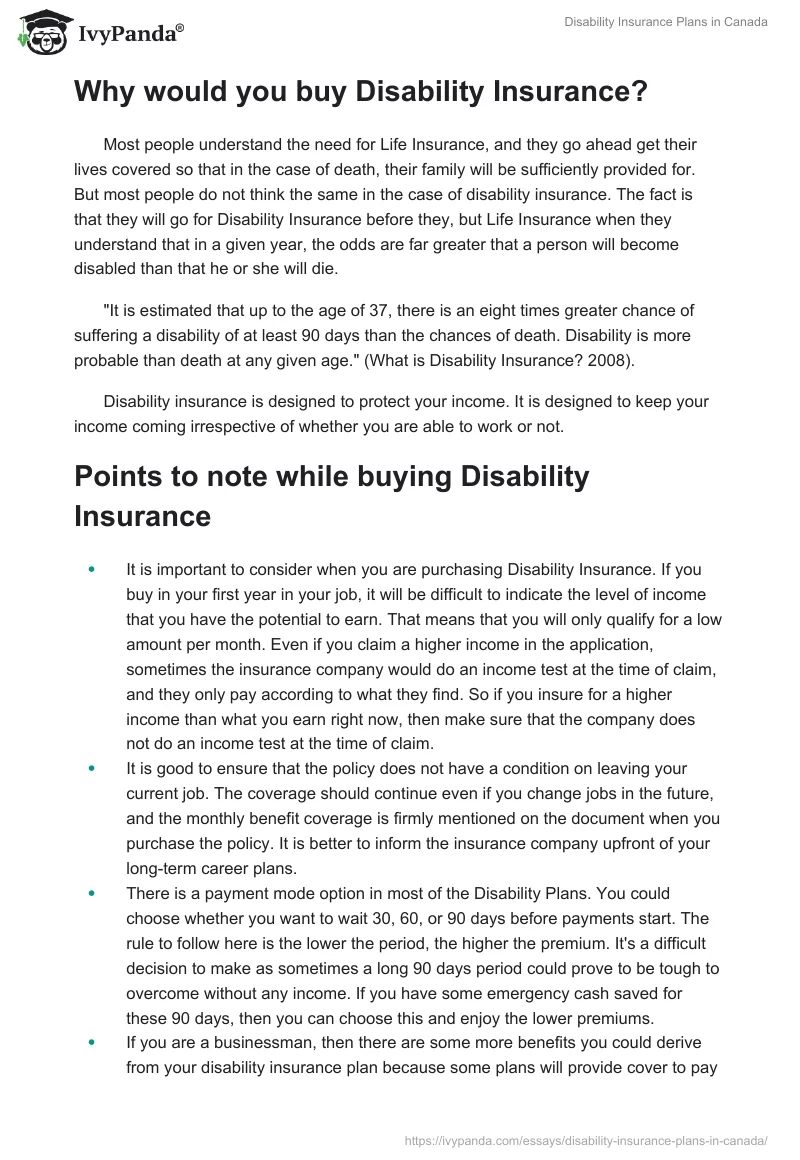 Disability Insurance Plans in Canada. Page 2