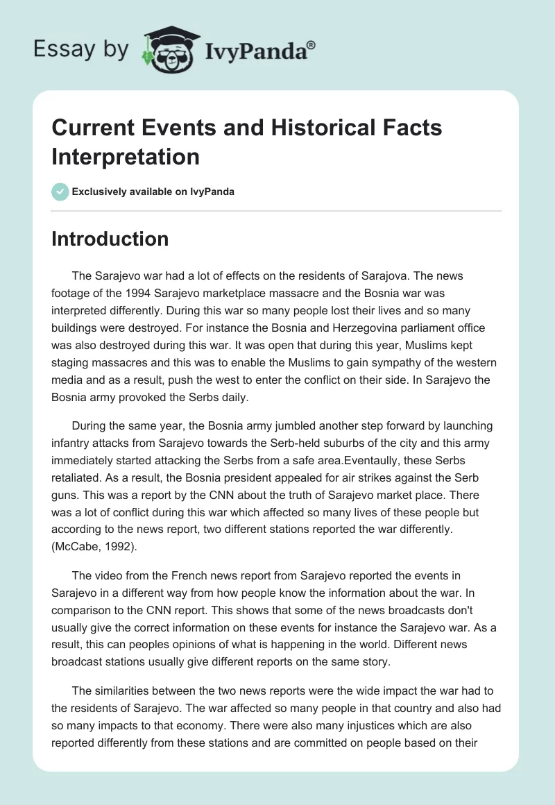 Current Events and Historical Facts Interpretation. Page 1
