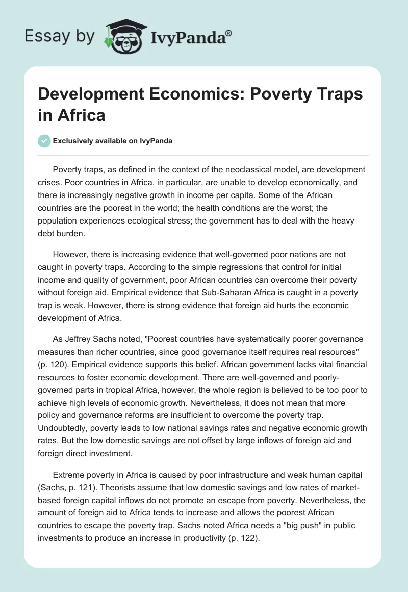 Development Economics: Poverty Traps in Africa. Page 1