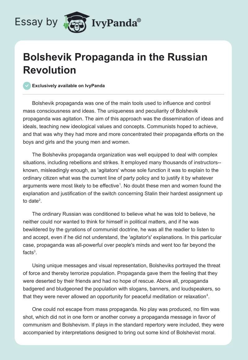 Bolshevik Propaganda in the Russian Revolution. Page 1